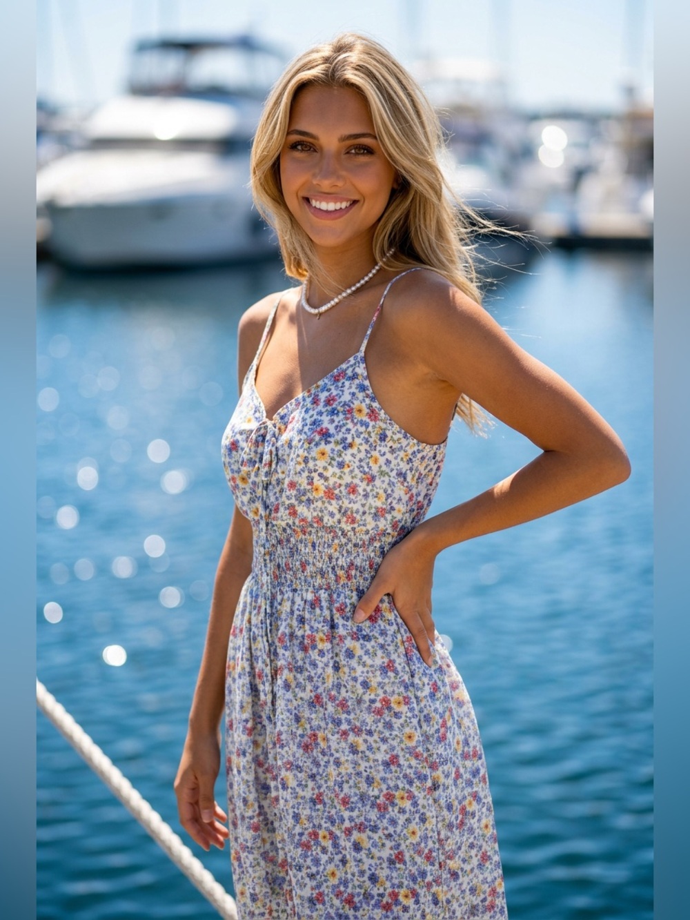 Inmod Floral Spaghetti-Strap Sundress - White with Multi Floral Print size med